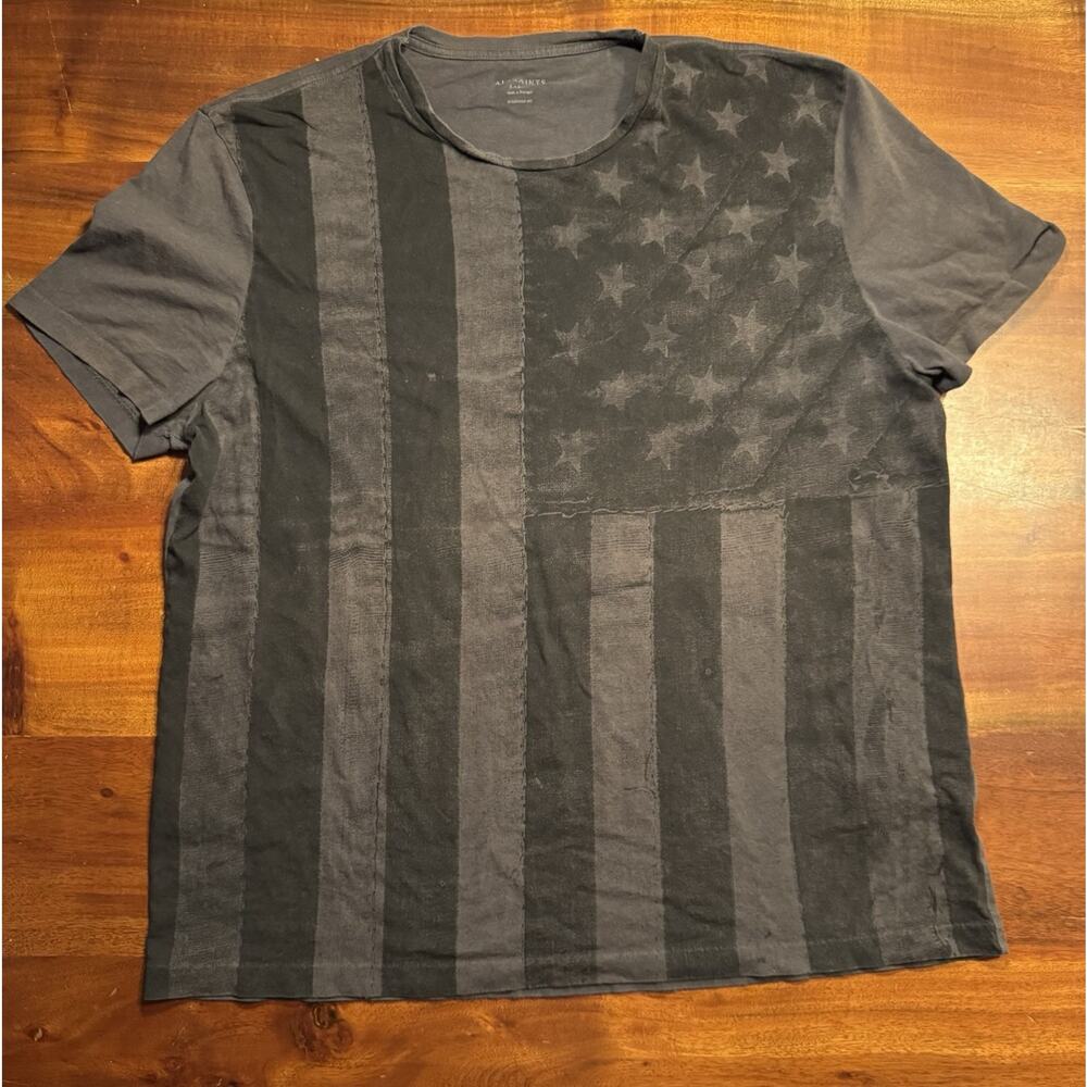 Allsaints Mens Flag Banner Short Sleeve Crew Oversized Fit T Shirt Sz Large